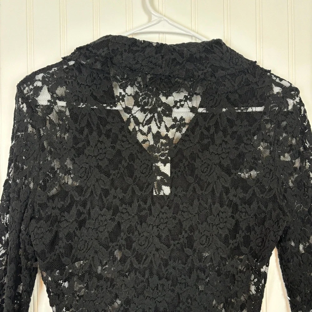 Lace Ruffle Cardigan Black Sheer Victorian Goth Whimsigoth Dark Fairy MEDIUM